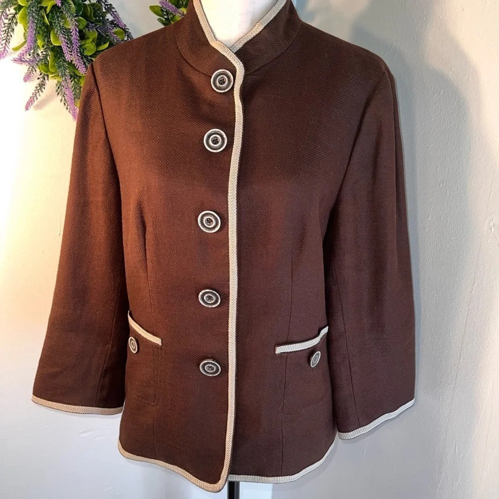 Peck&peck,14 oversized button front pocketed,contrast‎ stitching jacket/Blazer